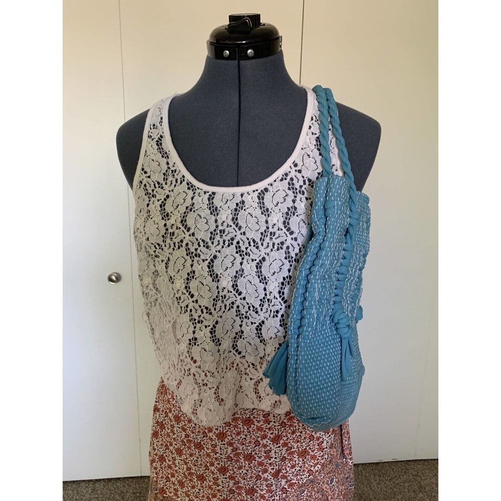 Annianna Fancy Cotton Lace High Low Tank Laced Up Side Detail Size L - Picture 3 of 7